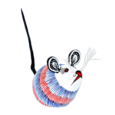 Blue and Red Mouse Alebrije with Black Tail from Oaxaca