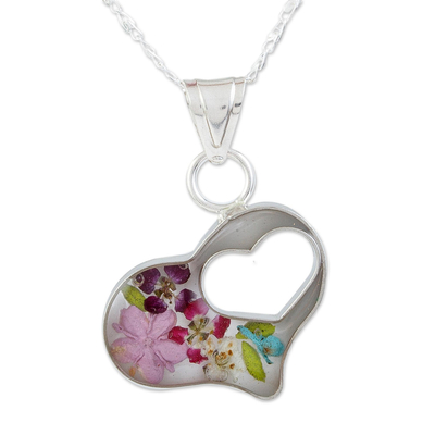 Clear Resin Double Heart Sterling Silver Pendant Necklace
