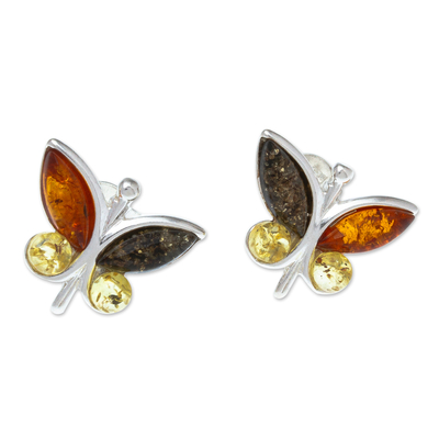 Amber and Sterling Silver Dangle Earrings from Mexico