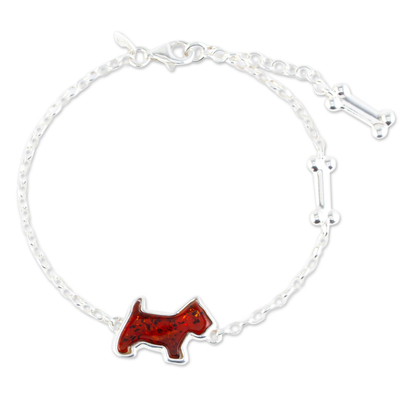 Amber Dog Pendant on Sterling Silver Chain Bracelet