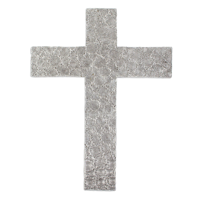 Aluminum Repousse Cross Decoration with Swirling Pattern