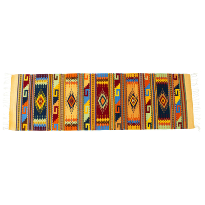 Naturally-Dyed 100% Wool Runner Rug with Zapotec Designs