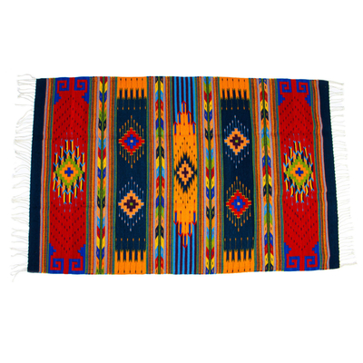 Naturally-dyed 100% Wool Area Rug with Zapotec Designs