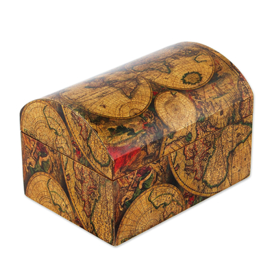 Decoupage Pinewood Decorative Box with an Old Map Image