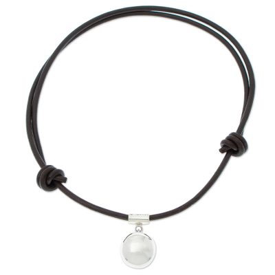 950 Silver Pendant on Leather Adjustable Cord from Mexico