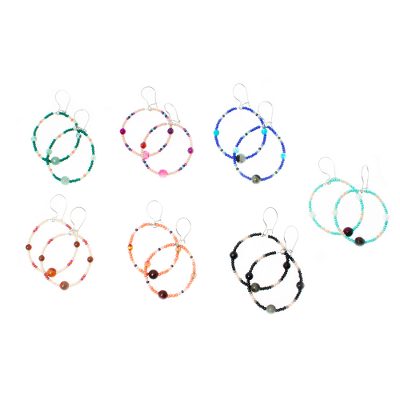 Multi-Colored Beaded Hoop Earrings (Set of 7)