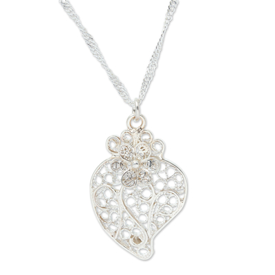 Colonial-Style Sterling Silver Filigree Heart Necklace