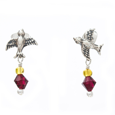 Bird Motif Garnet and Amber Earrings