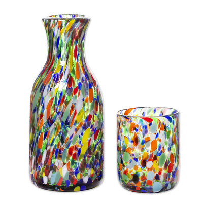 Carafe and Glass in Handblown Glass (Pair)