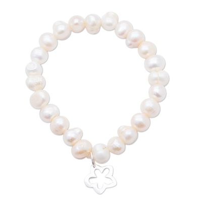 Cultured Pearl Bracelet with Floral Charm