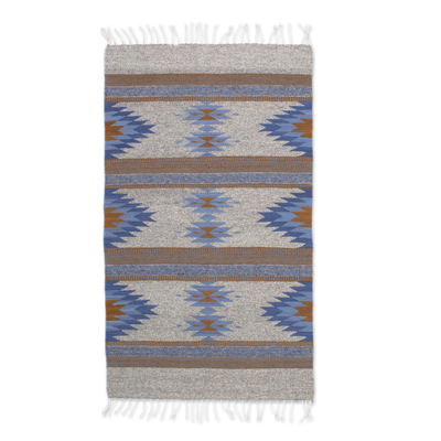 Blue & Grey 2 x 3.5 Ft Handwoven Zapotec Wool Accent Rug fro