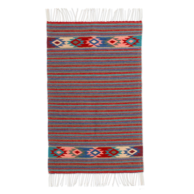 Colorful 2 x 3.5 Ft Handwoven Zapotec Wool Accent Rug