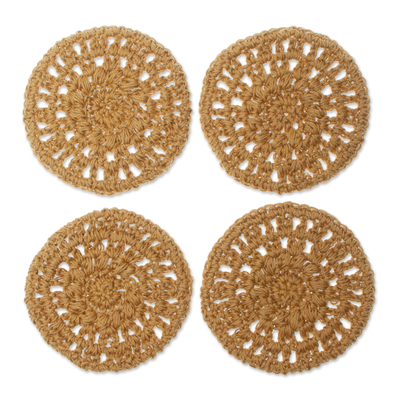 Set of 4 Handmade Honey Brown Crocheted Coasters