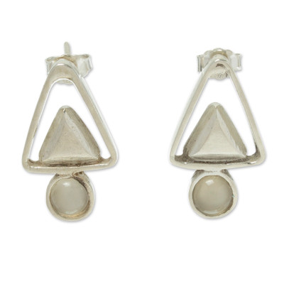 Triangular Earrings with Moonstone