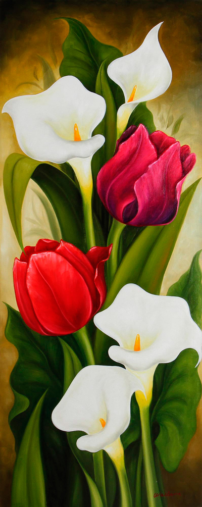 Signed Oil Painting of Flowers