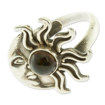 Sterling Silver Amber Sun and Moon Cocktail Ring from Mexico