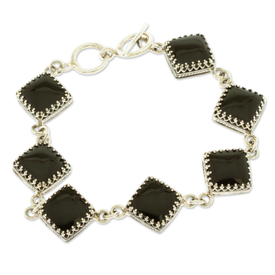 Obsidian and Silver Link Bracelet from Mexico