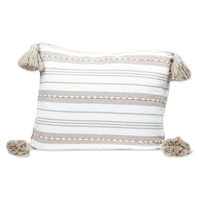 Ecru and Mushroom Handloomed Cushion Cover from Mexico