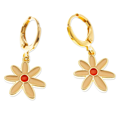 Handmade Floral Gold Plate Dangle Earrings from Mexico