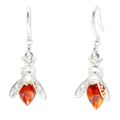 Mexican 925 Sterling Silver and Amber Dangle Earrings