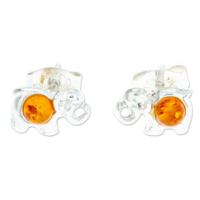 925 Sterling Silver and Amber Elephant Stud Earrings