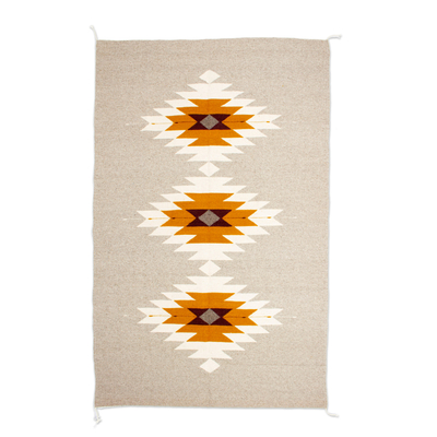 Hand-woven 4x6.5 Cotton Rug with Diamond and Mexican Motifs