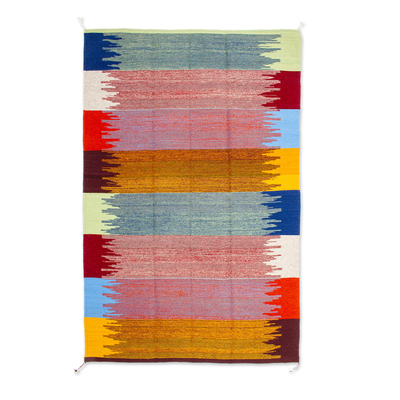4x6.5 Multicolored Striped Cotton Rug Hand-woven in Mexico