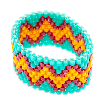 Wide Multicolored Beaded Band Ring