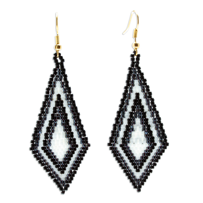 Diamond Shaped Beaded Dangle Earrings Handcrafted in Mexico