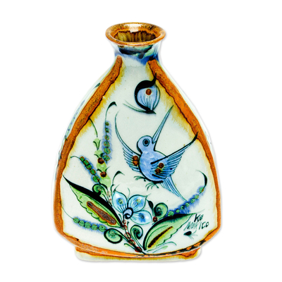 Hand-Painted Floral Ceramic Vase from Mexico