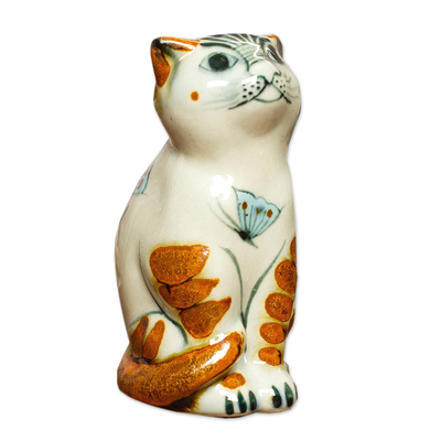 Cat Themed Ceramic Figurine Hand-Painted in Mexico