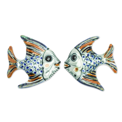 Ceramic Fish Wall Decorations Hand-Painted in Mexico (Pair)