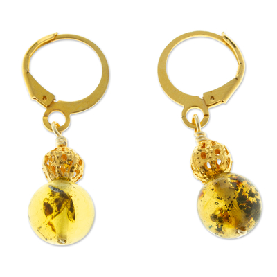 14k Gold-Plated Dangle Earrings with Amber Orbs