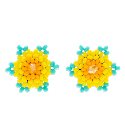 Mexican Handcrafted Star-shaped Beaded Button Earrings