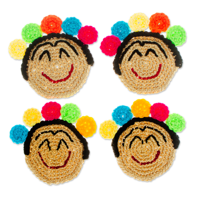 Set of 4 Frida Kahlo Crocheted Coasters from Mexico