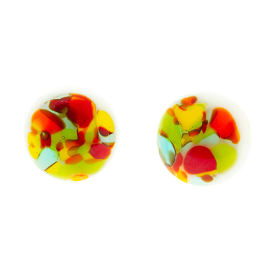 Multicolored Fused Glass Mosaic Button Earrings from Mexico