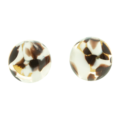 Black & White Fused Glass Mosaic Button Earrings from Mexico