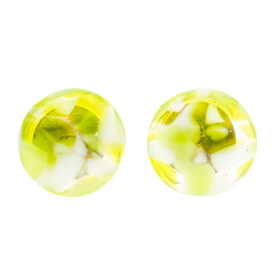 Green Fused Glass Mosaic Button Earrings from Mexico