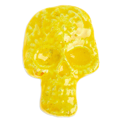 Yellow Day of the Dead Skull Ceramic Magnet from Mexico