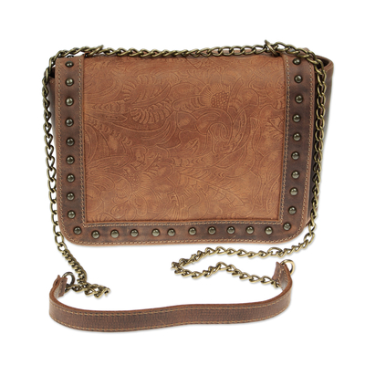 Artisan Crafted Genuine Embossed Leather Sling from Mexico