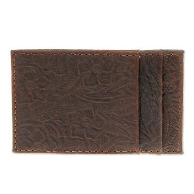 Floral Leather Card Wallet Handcrafted in Mexico