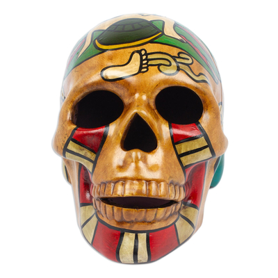 Aztec Goddess of Agave Handmade Ceramic Skull Sculpture