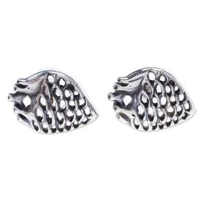 Sterling Silver Agave Heart Button Earrings
