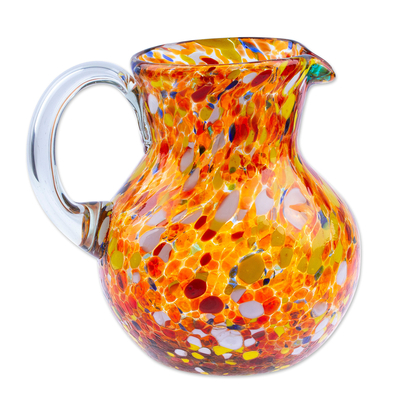 Handblown Recycled Glass Pitcher with Pumpkin Speckles