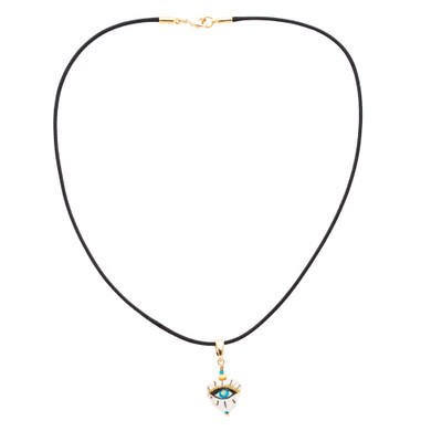14k Gold-Accented Pendant Necklace with Hand-Painted Motifs
