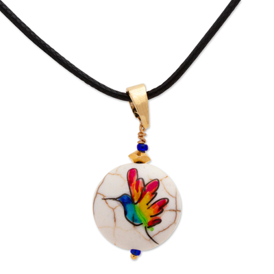 14k Gold-Accented Pendant Necklace with Hand-Painted Bird