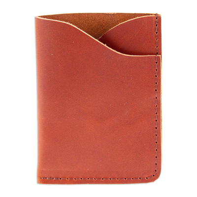 Brown Leather Card Wallet with Two Compartments