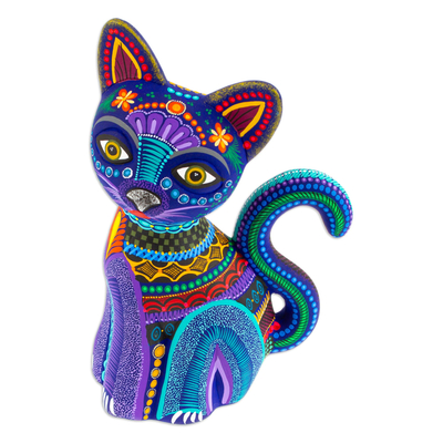 Handcrafted Ceramic Alebrije Figurine of Colorful Cat