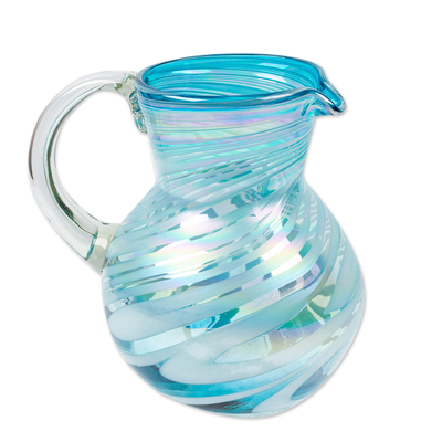 Eco-Friendly Handblown Recycled Glass Pitcher in Turquoise