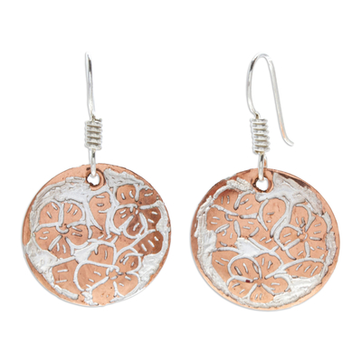 Copper Floral Dangle Earrings with Sterling Silver Plating